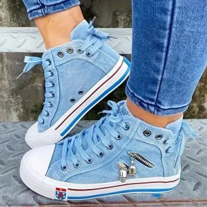 2024🔥New🔥All Season High Top Skull Zipper Design Canvas Denim Sneakers