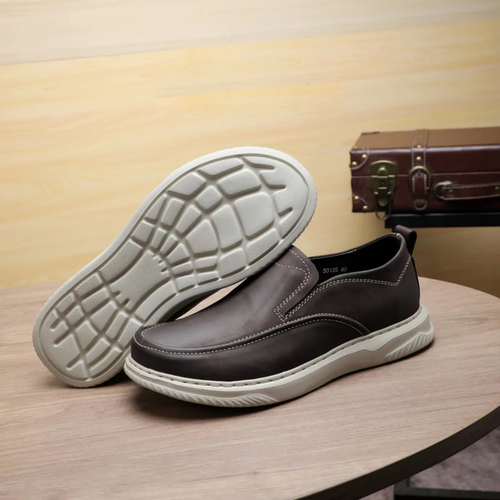 25059-Coffee Genuine Cowhide Leather Premium Casual Shoes For Men