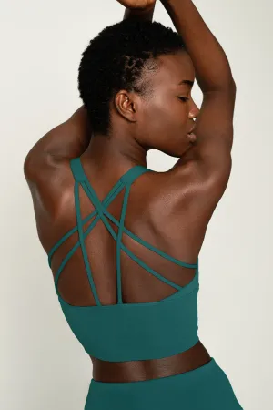 4 for $54 - Emerald Green Kelly Multi-Strap Back Long Line Padded Sports Bra - Women