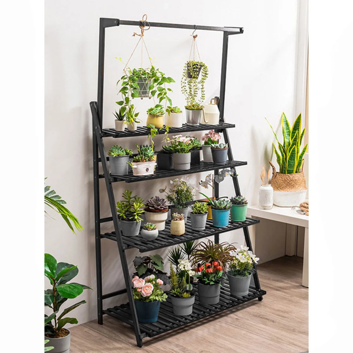 4 Tier Bamboo Foldable Hanging Plant Stand-70cm