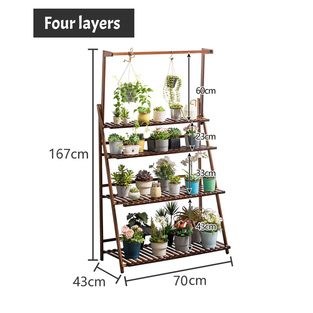 4 Tier Bamboo Foldable Hanging Plant Stand-70cm