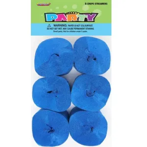 6pk Crepe Streamers - Royal Blue