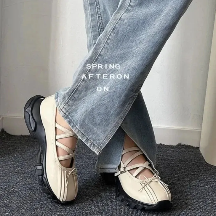 Aiertu Back  to school Summer Chunky Women Sports Shoes Fashion Shallow Butterfly-knot Platform Flat Shoes Ladies Casual Outdoor Mary Jane Shoes