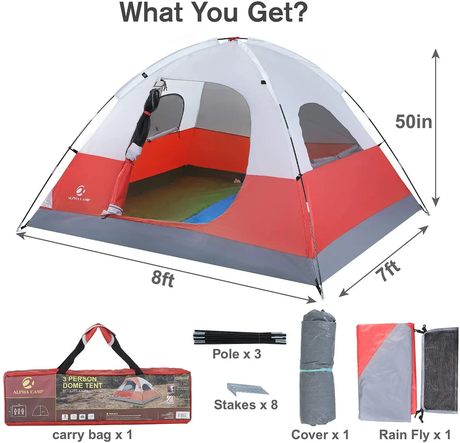 ALPHA CAMP 3 Person Backpacking Camping Tent