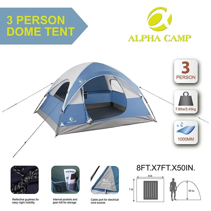 ALPHA CAMP 3 Person Backpacking Camping Tent