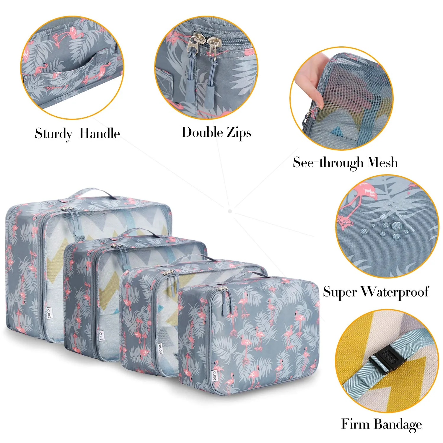 Amazon Brand - Eono 8 Pcs Packing Cubes for Suitcase Lightweight Luggage Packing Organizers Packing Cubes for Travel Accessories - Flamigo Flamingo