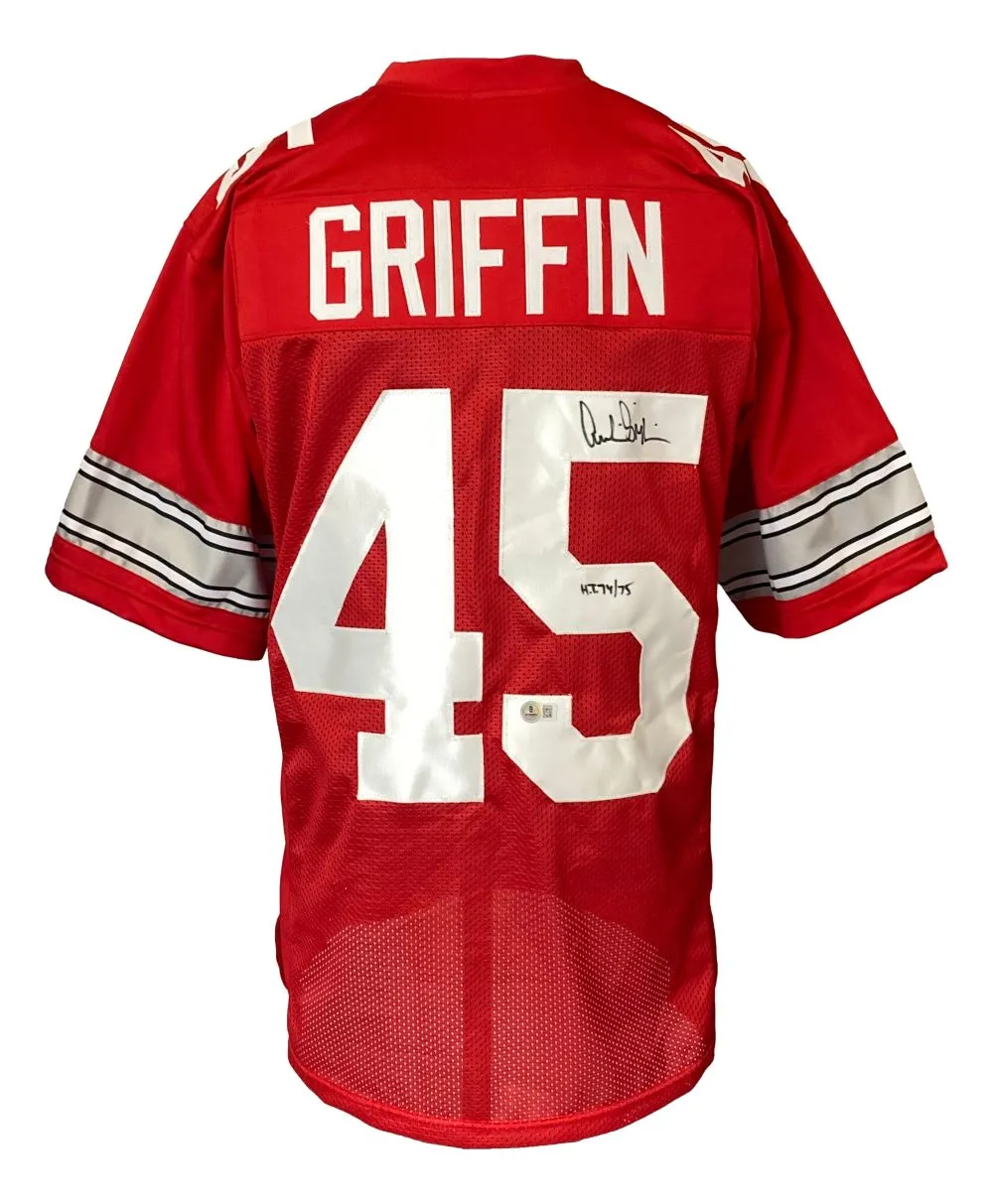 Archie Griffin Ohio Signed Red Football Jersey HT 74/75 Inscribed BAS