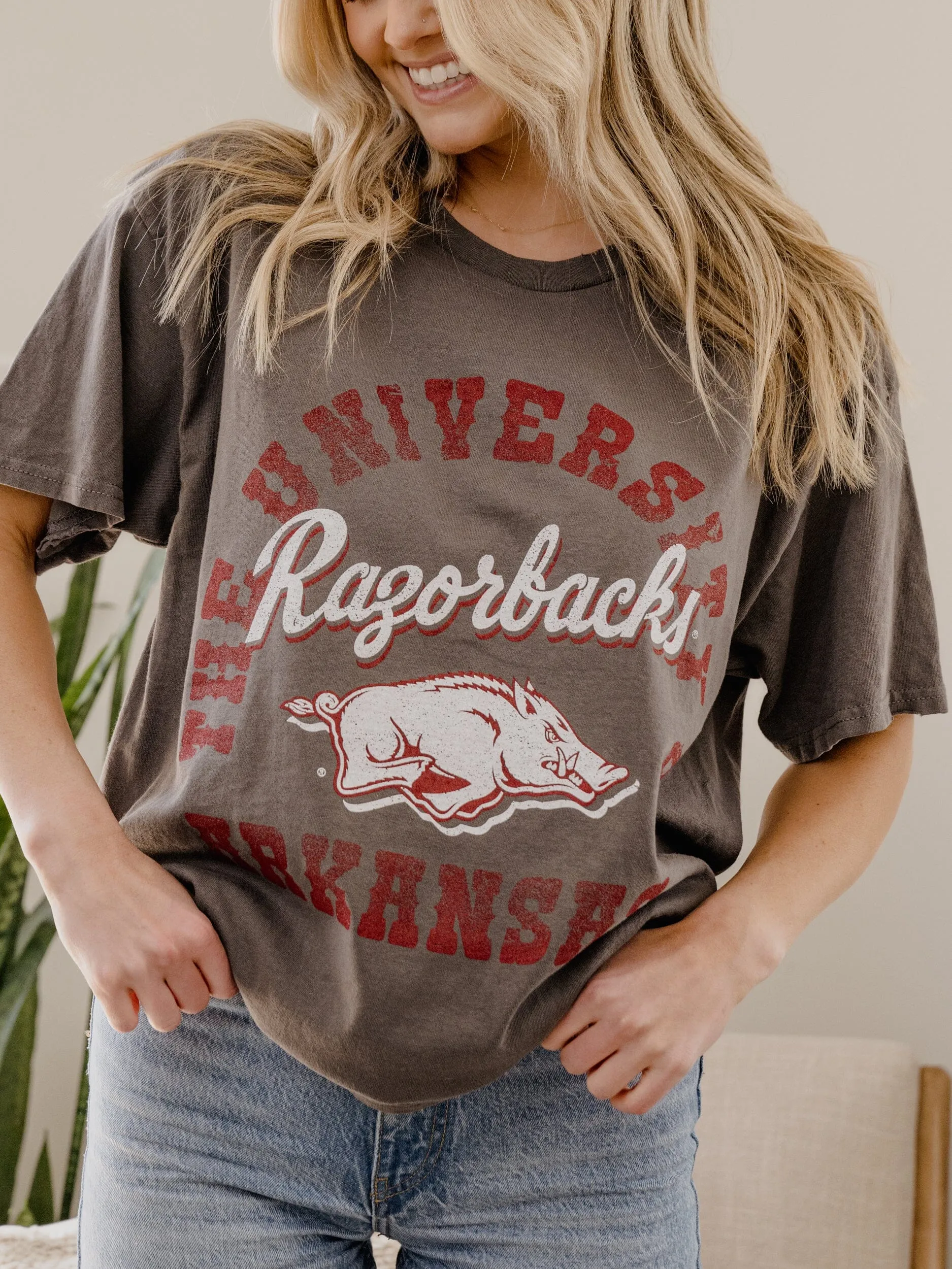 Arkansas Razorbacks Draft Charcoal Thrifted Tee