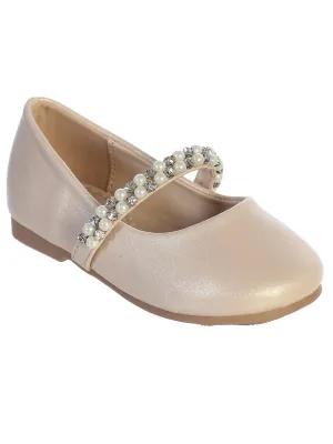 Baby Girls Nude Pink Rhinestone Pearls Strap Ballet Flats 1-4 Baby