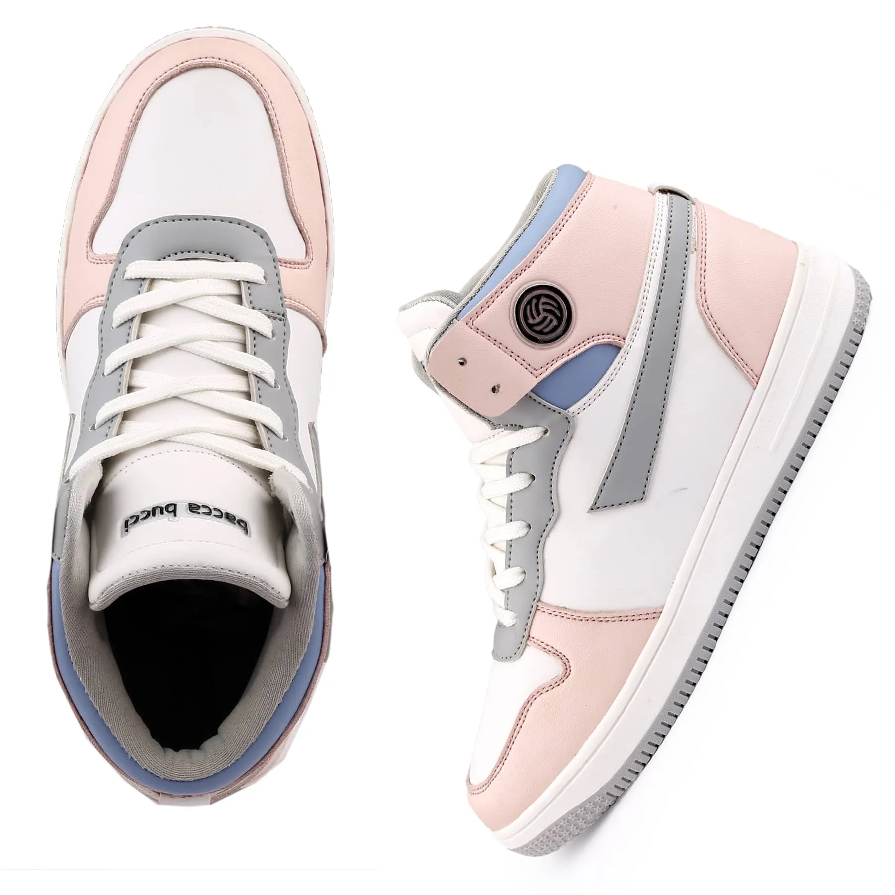 Bacca Bucci Femme High-Top Harmony Sneakers—Elegant Pastel Blue and Pink Women's Lace-Ups