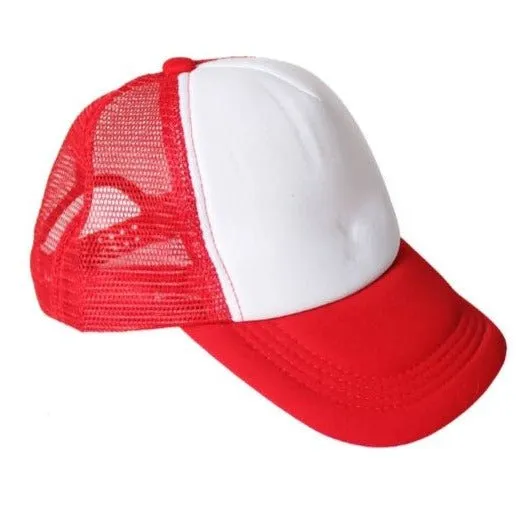 Baseball Cap with White Front and Mesh Back - Red