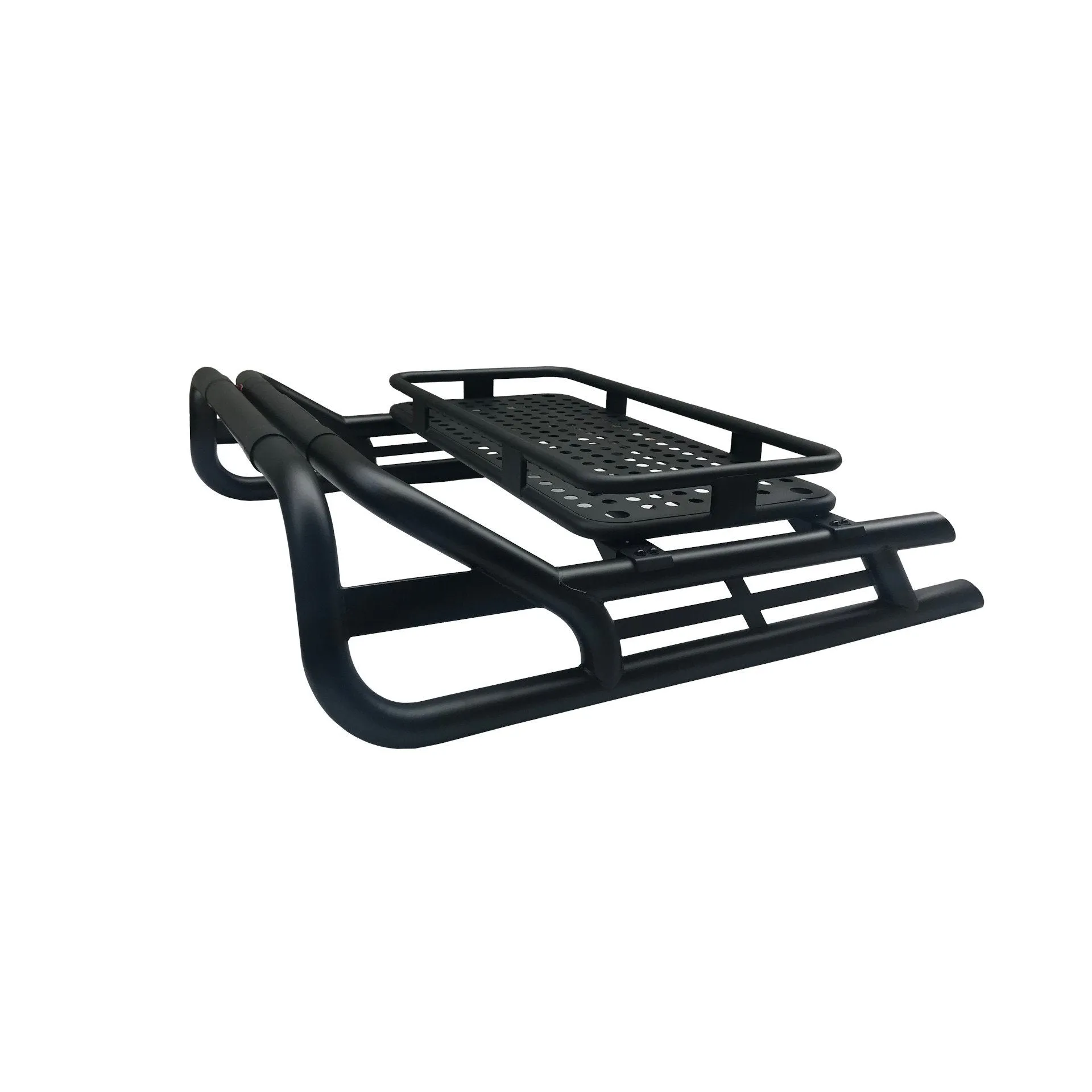 Black Long Arm Roll Bar with Cargo Basket Compatible with the Renault Alaskan