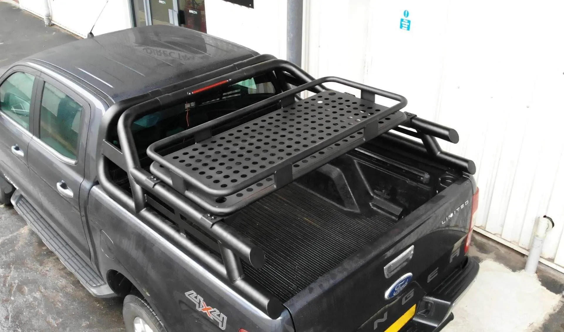 Black Long Arm Roll Sports Bar with Cargo Basket Rack for Ford Ranger 2012-2022