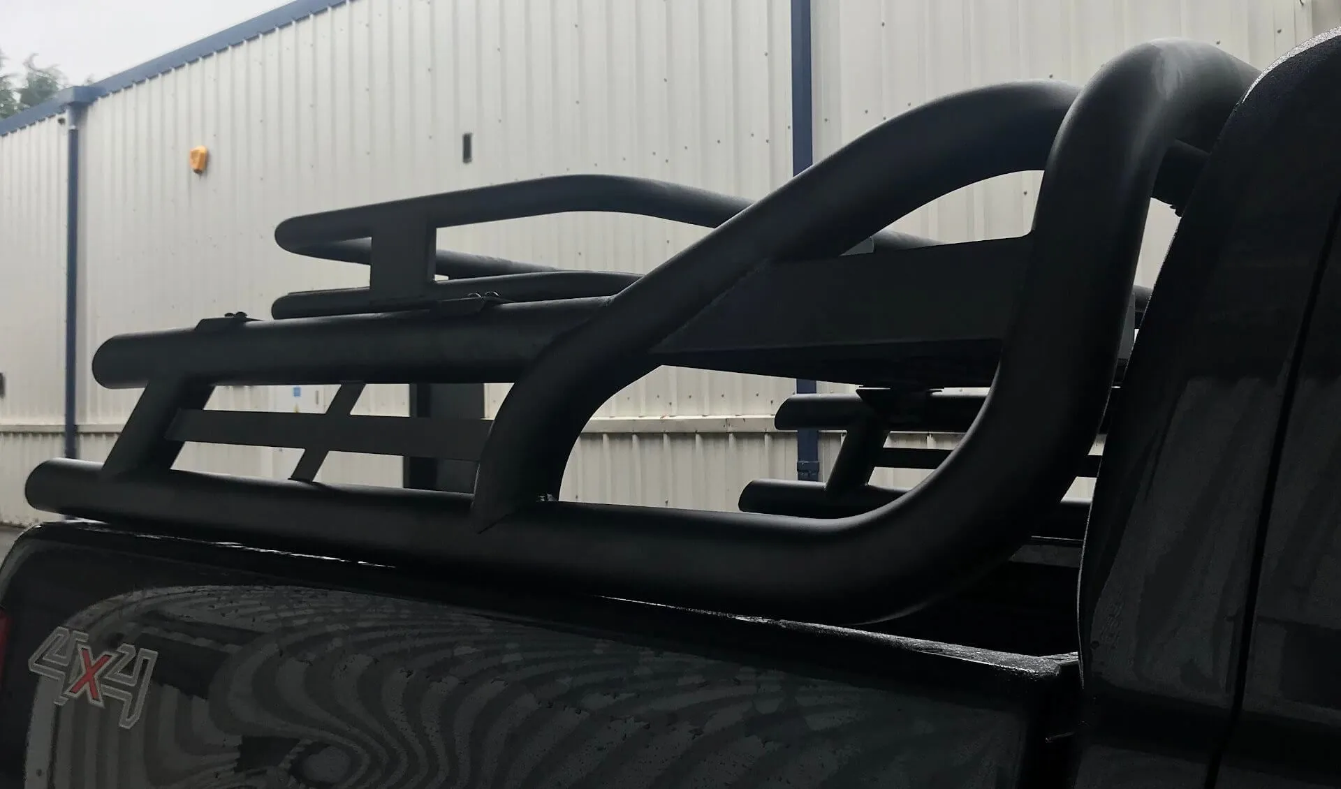 Black Long Arm Roll Sports Bar with Cargo Basket Rack for the Ford Ranger 2022 