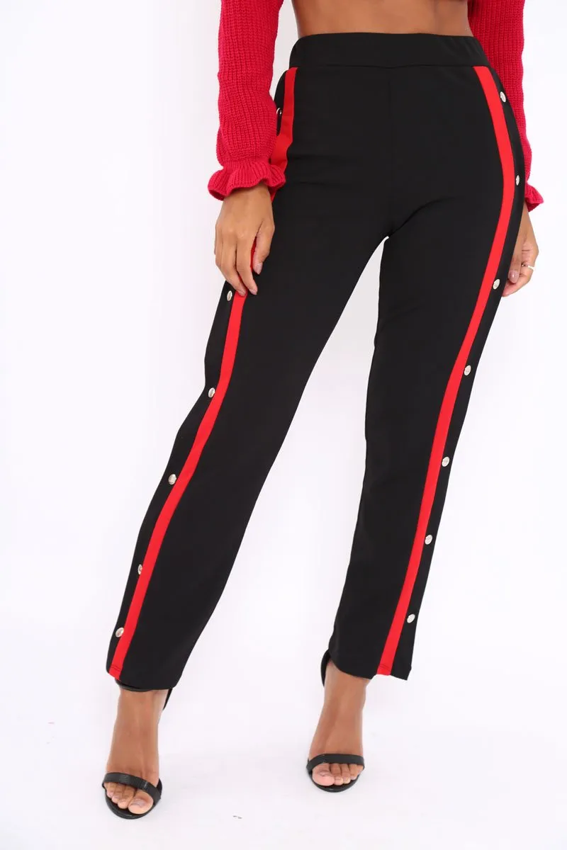 Black Popper Tailored Trousers with Red Stripe - Simona