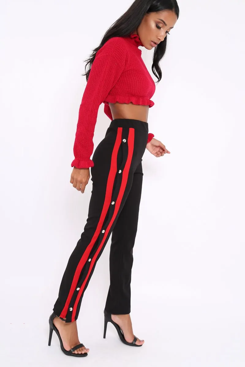 Black Popper Tailored Trousers with Red Stripe - Simona