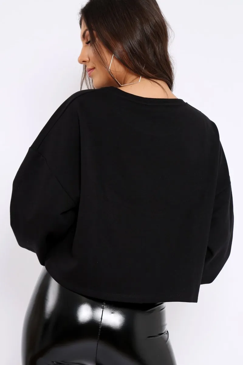 Black Tassel Front Cropped Jumper - Cosima