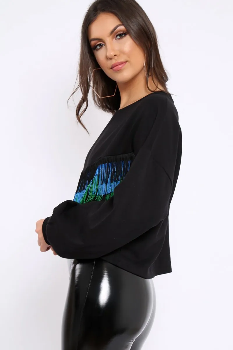 Black Tassel Front Cropped Jumper - Cosima