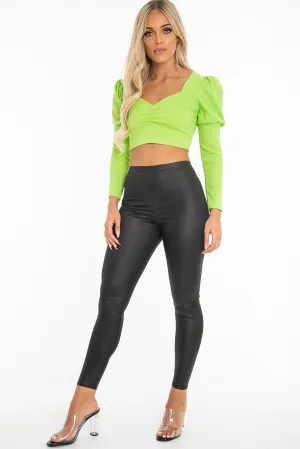 Black Wet Look High Waist Leggings - Imogen