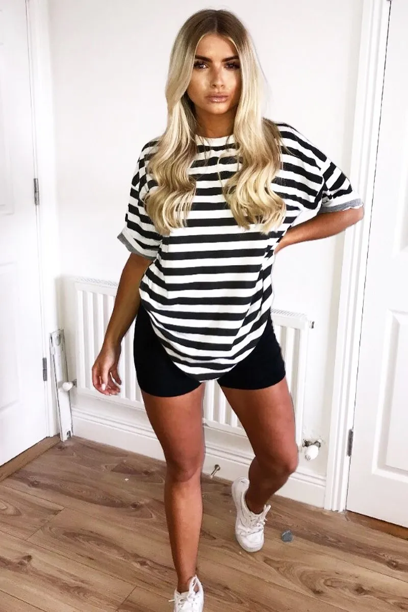 Black White Striped Oversized T Shirt Dress - Lacie