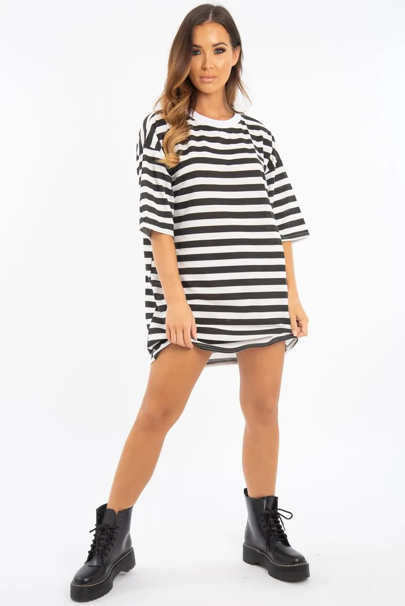 Black White Striped Oversized T Shirt Dress - Lacie