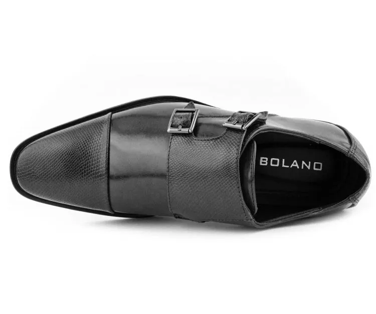 Bolano Bancroft Black Men's Double Monk Strap Leather Shoes