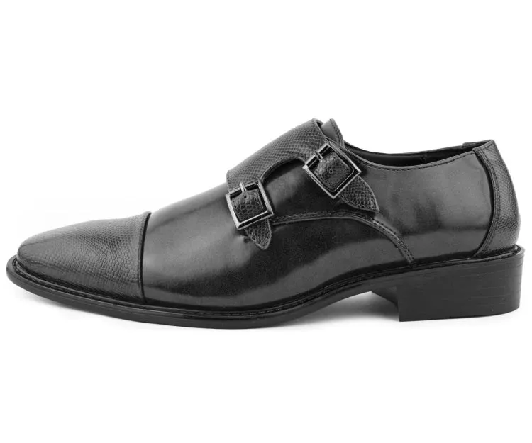 Bolano Bancroft Black Men's Double Monk Strap Leather Shoes