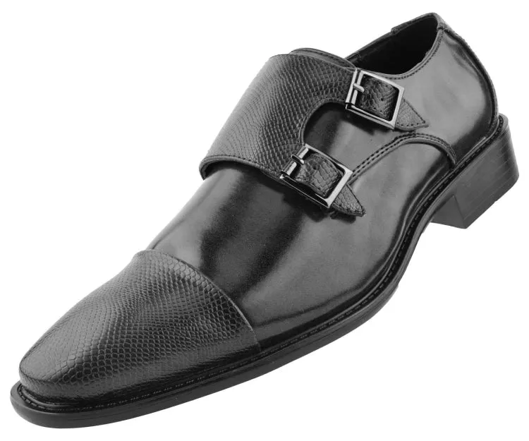 Bolano Bancroft Black Men's Double Monk Strap Leather Shoes