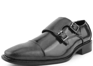 Bolano Bancroft Black Men's Double Monk Strap Leather Shoes