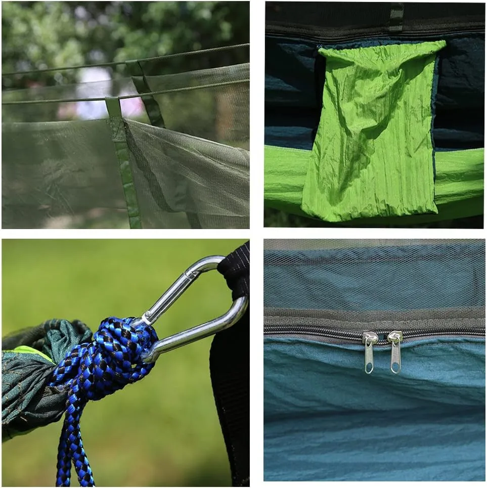 Camping Hammock with Mosquito Net & Rain Fly Tent Tarp & Tree Straps Portable Strong Nylon Hammock Parachute Tent W/Storage Bag for Camping Hiking Backyard Outdoor Backpacking Travel