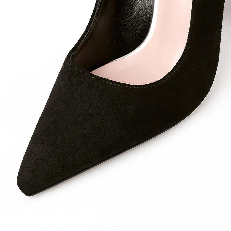 Chunky Heel Point Toe Suede Work Pumps