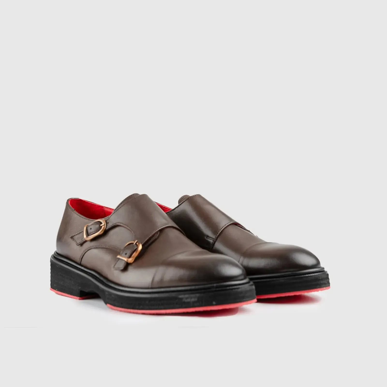 Chunky Sole Dress Double Monk Loafers 9769 Brown