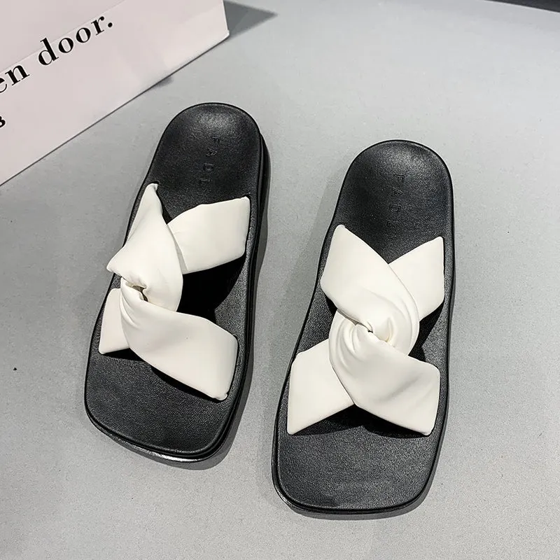 Concise Genuine Leather Slippers