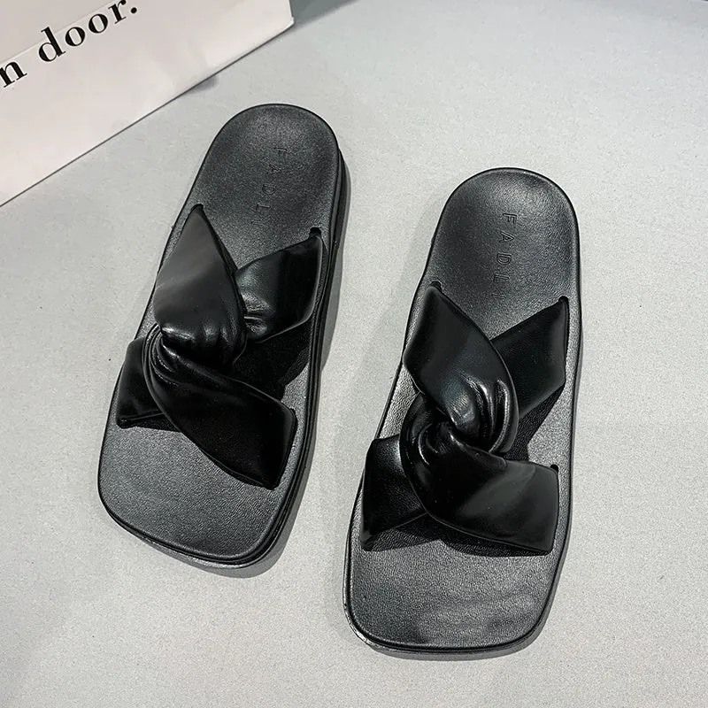 Concise Genuine Leather Slippers