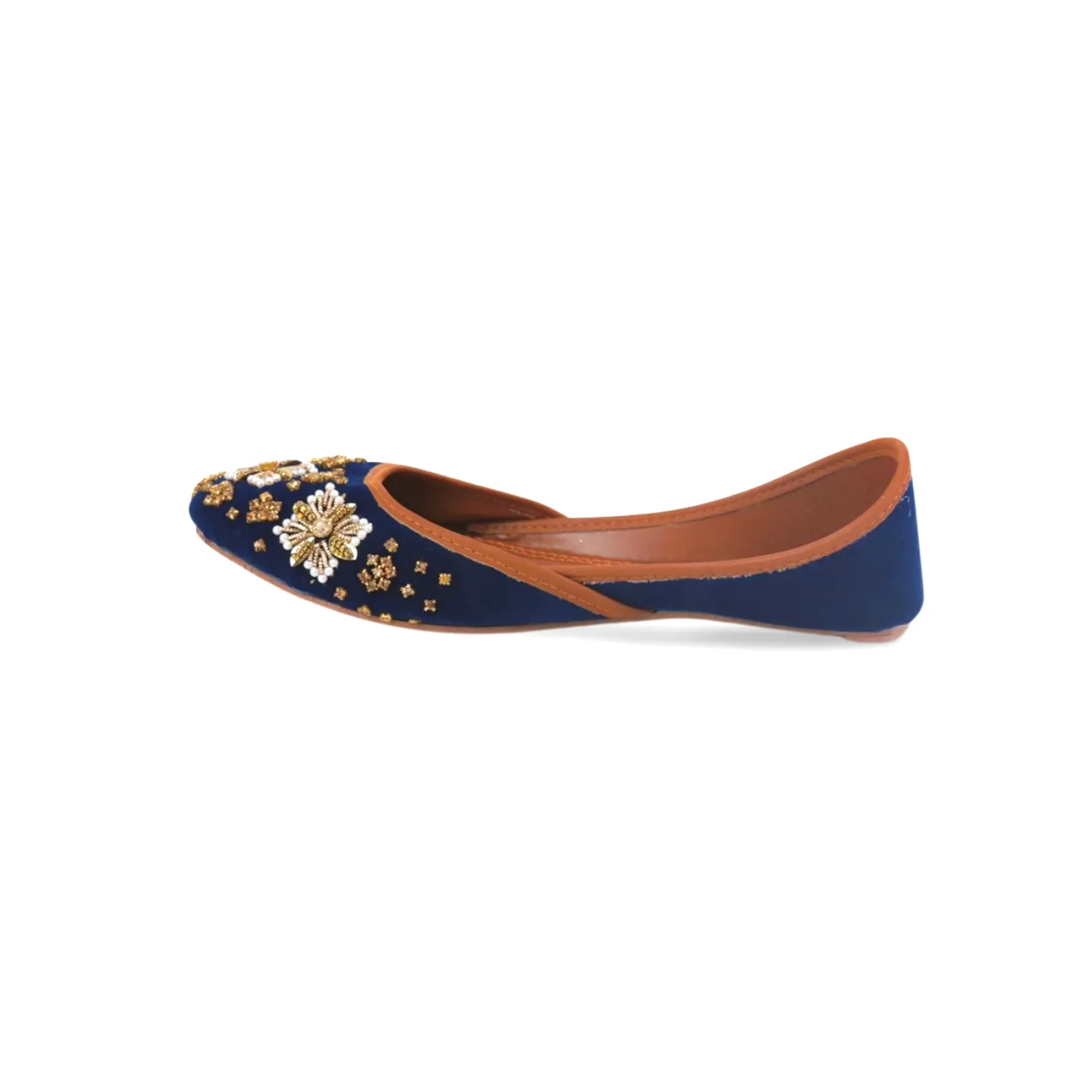 Fancy Blue Velvet Rhinstone Embellished Khussa Jutti - Handmade Pakistani Shoes for Women - 11Khu