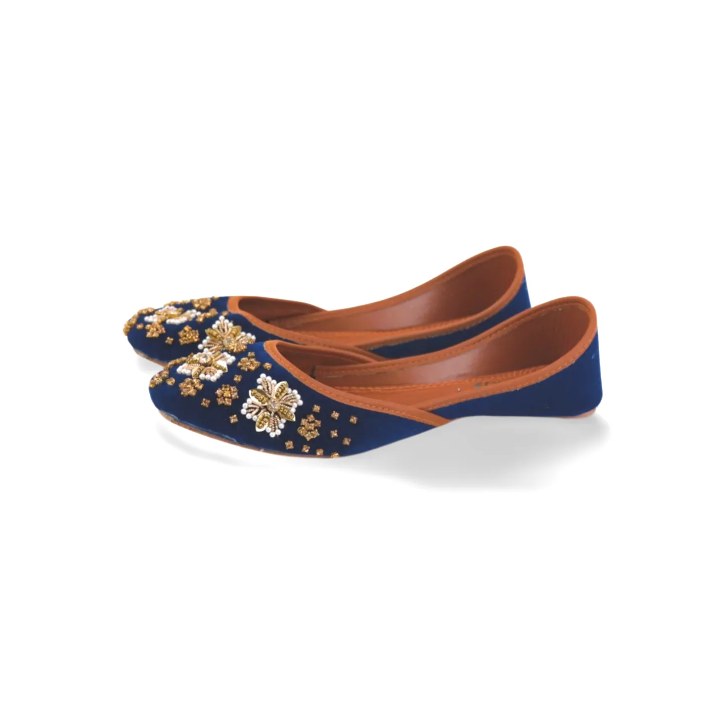 Fancy Blue Velvet Rhinstone Embellished Khussa Jutti - Handmade Pakistani Shoes for Women - 11Khu