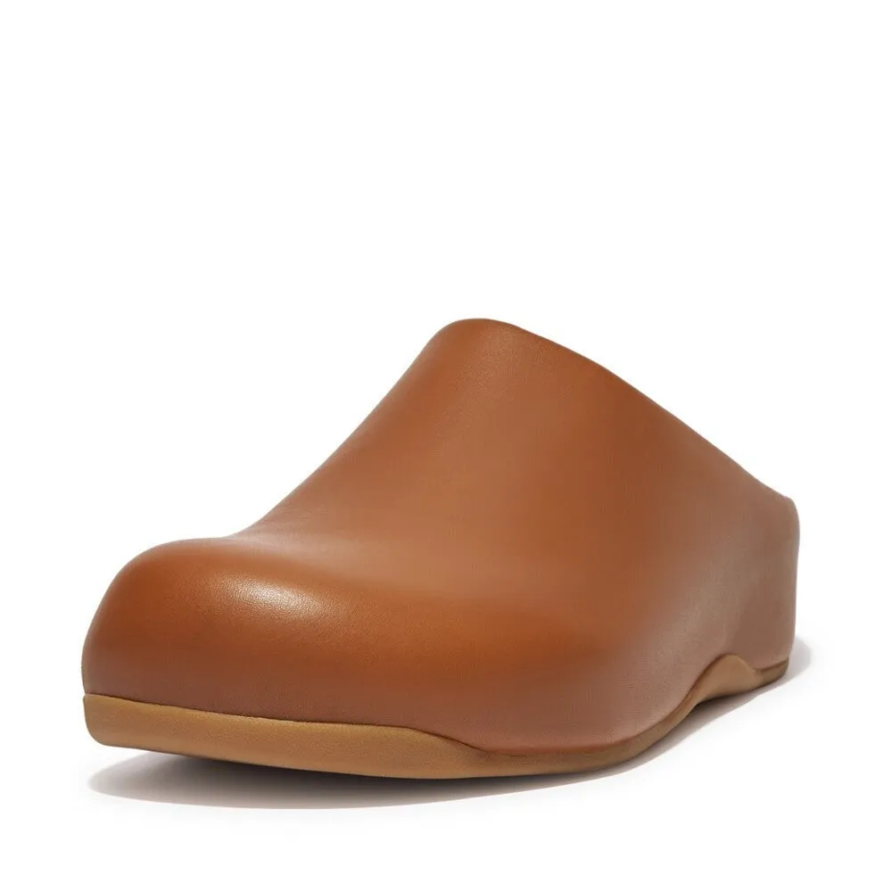 FitFlop Shuv Leather Clogs Brown