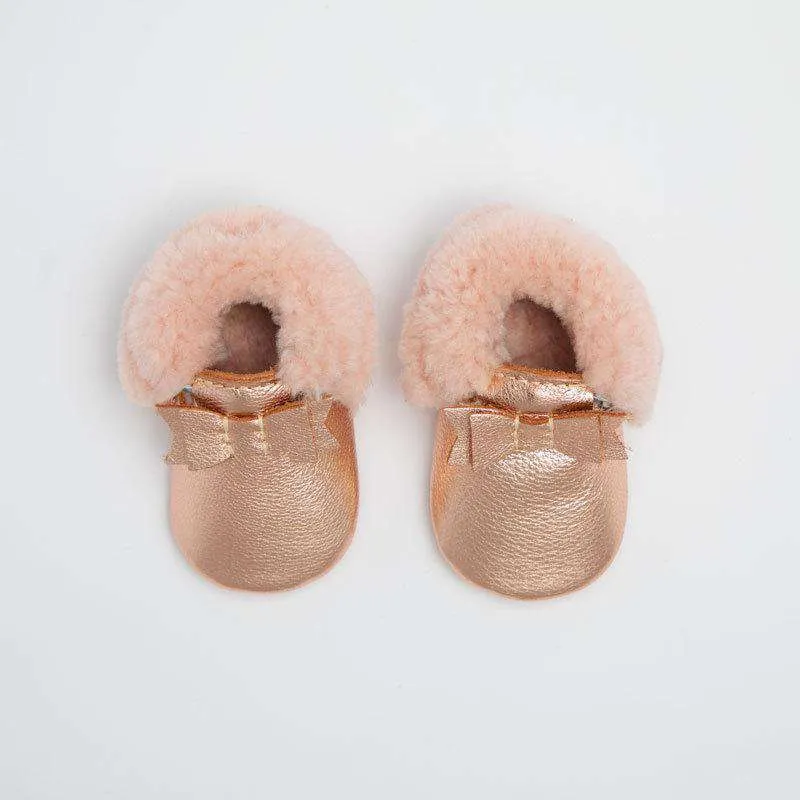 Freshly Picked | Shearling Bow Mocc Mini Sole ~ Rose Gold with Pink