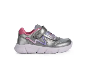 Geox Aril Girls Dark Silver-Lilac Light Up Trainer