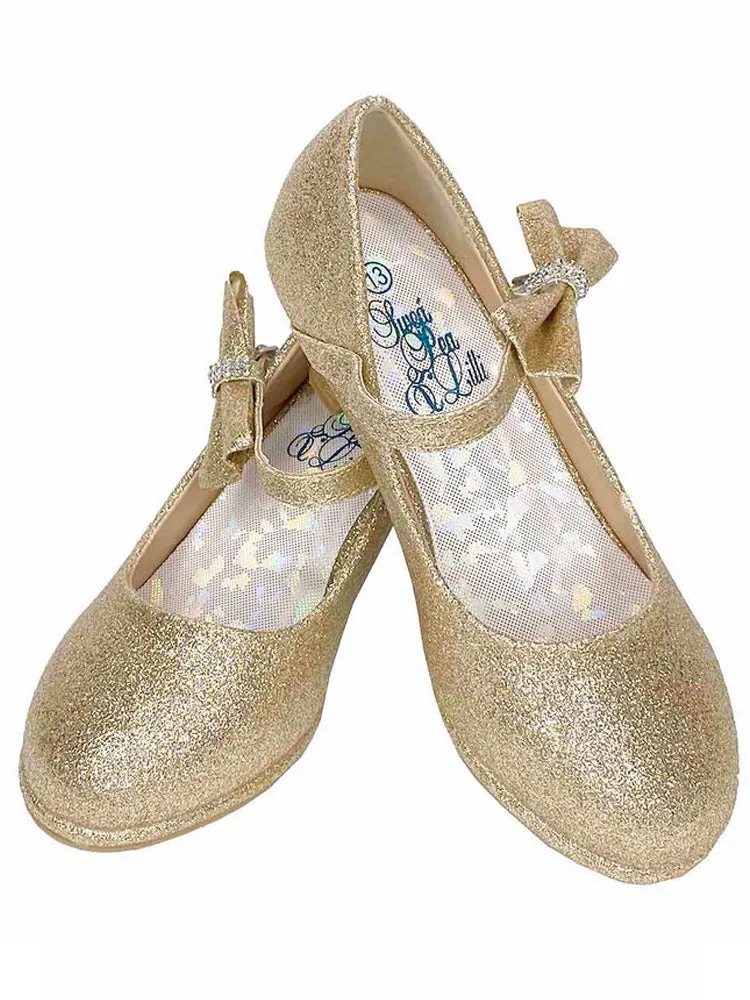 Girls Gold Side Bow Adjustable Strap Pearl Dress Shoes 10 Toddler-6 Kids