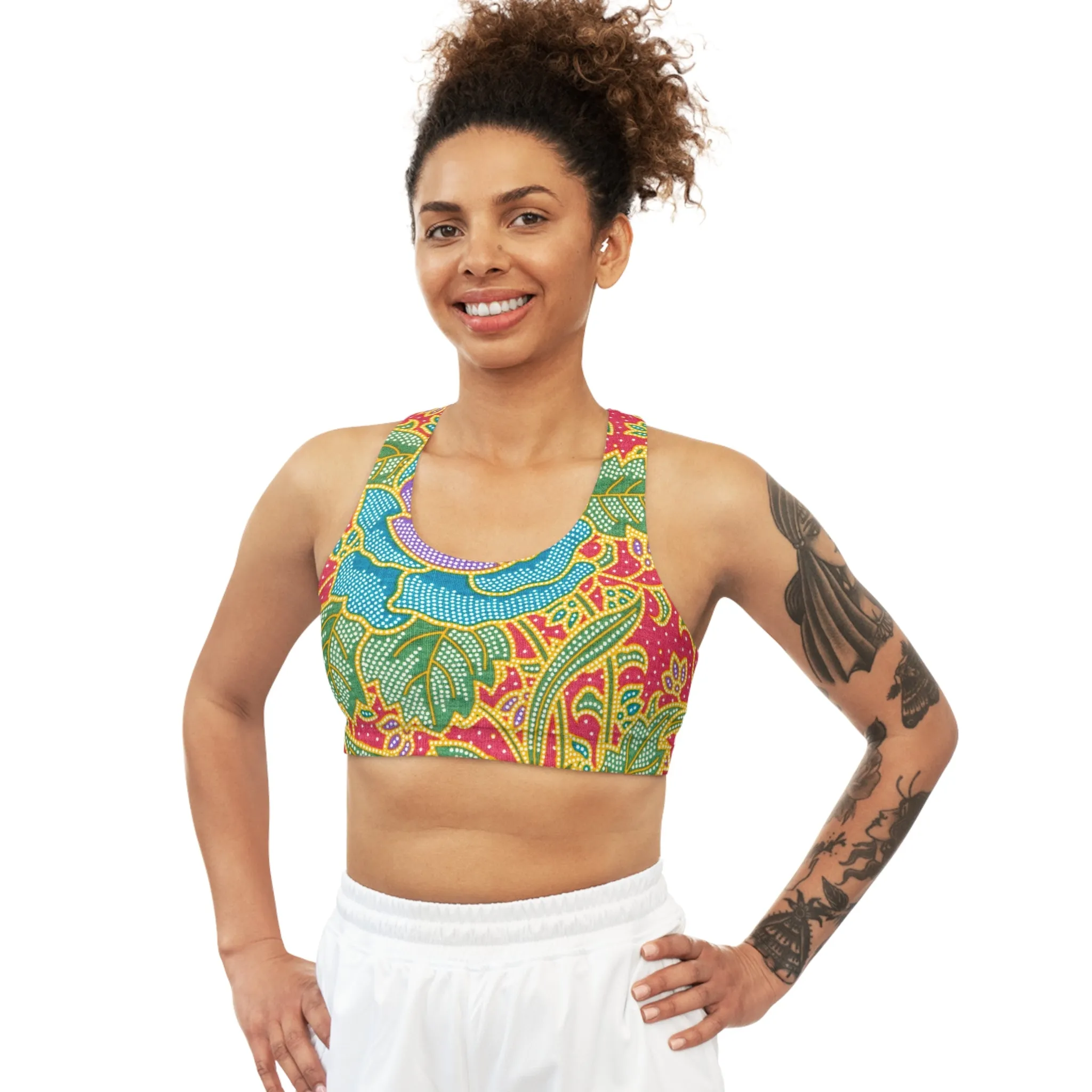 Green and red flowers - Inovax Seamless Sports Bra