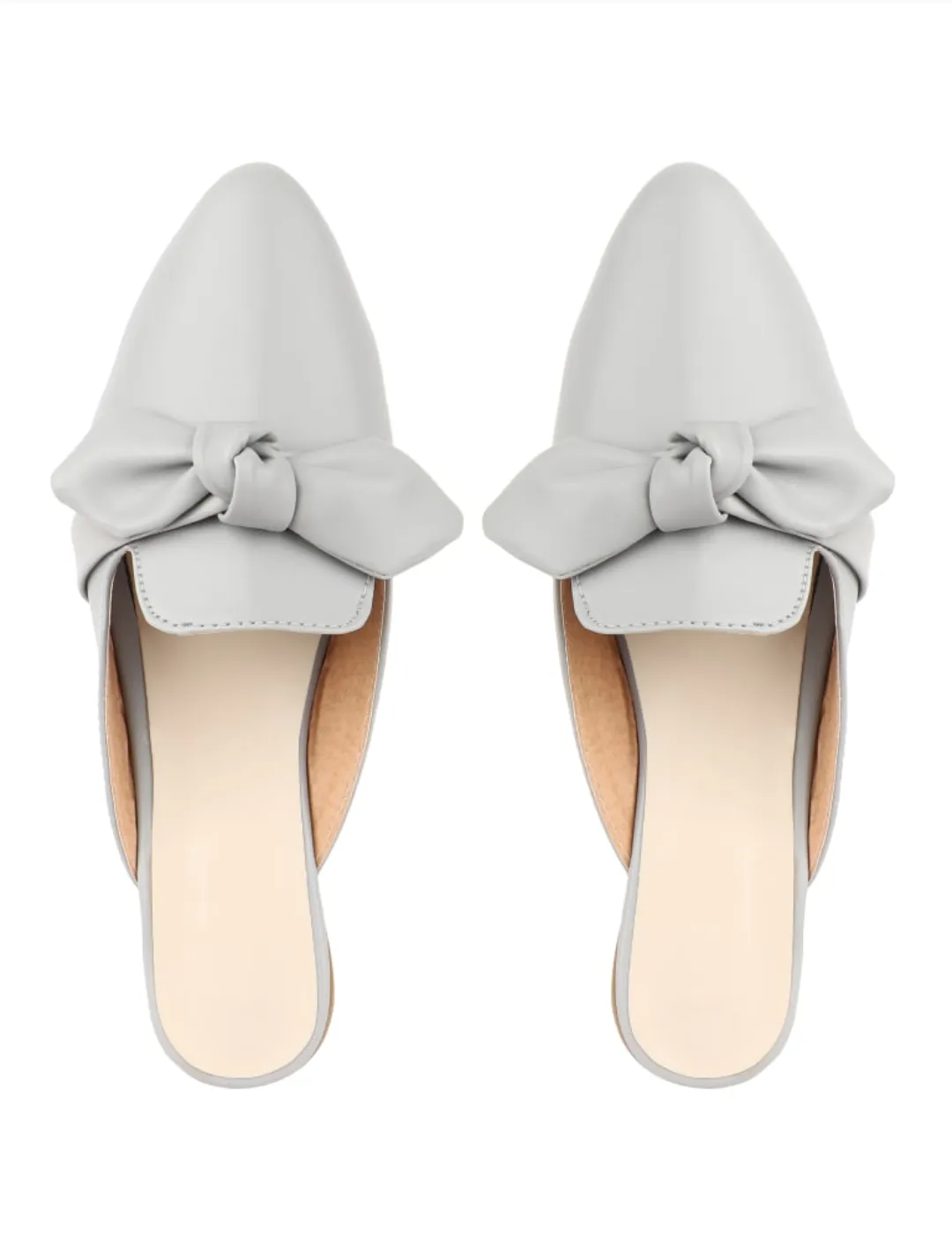 Grey Bowed Open Back Slip-On Flats