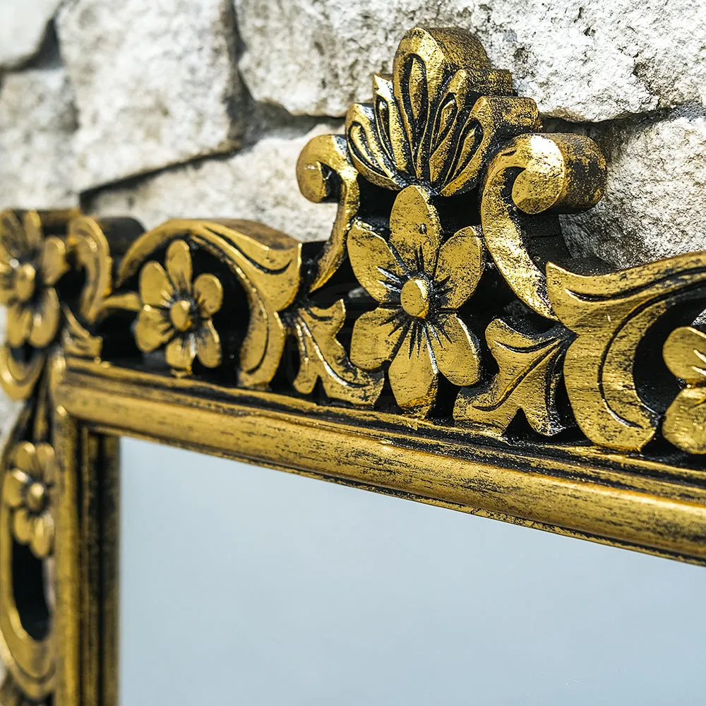 Hand Carved Mirror "Gelora" Gold Wash - 90 cm