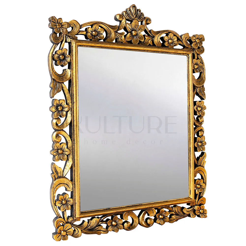 Hand Carved Mirror "Gelora" Gold Wash - 90 cm