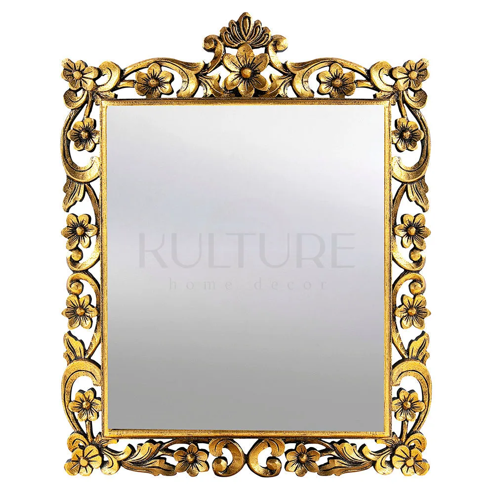 Hand Carved Mirror "Gelora" Gold Wash - 90 cm