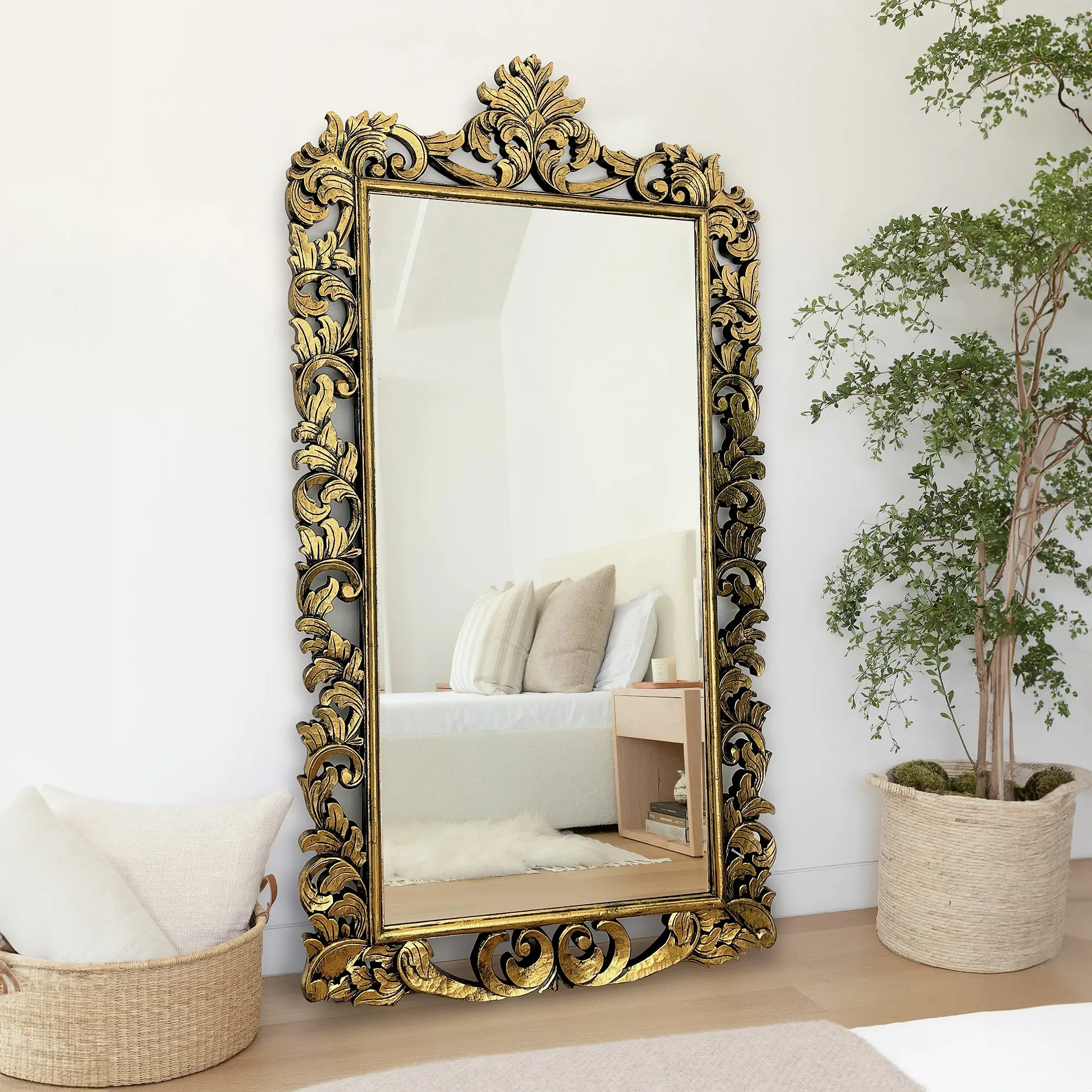 Hand Carved Mirror "Uluwatu" Gold Wash - 180 cm