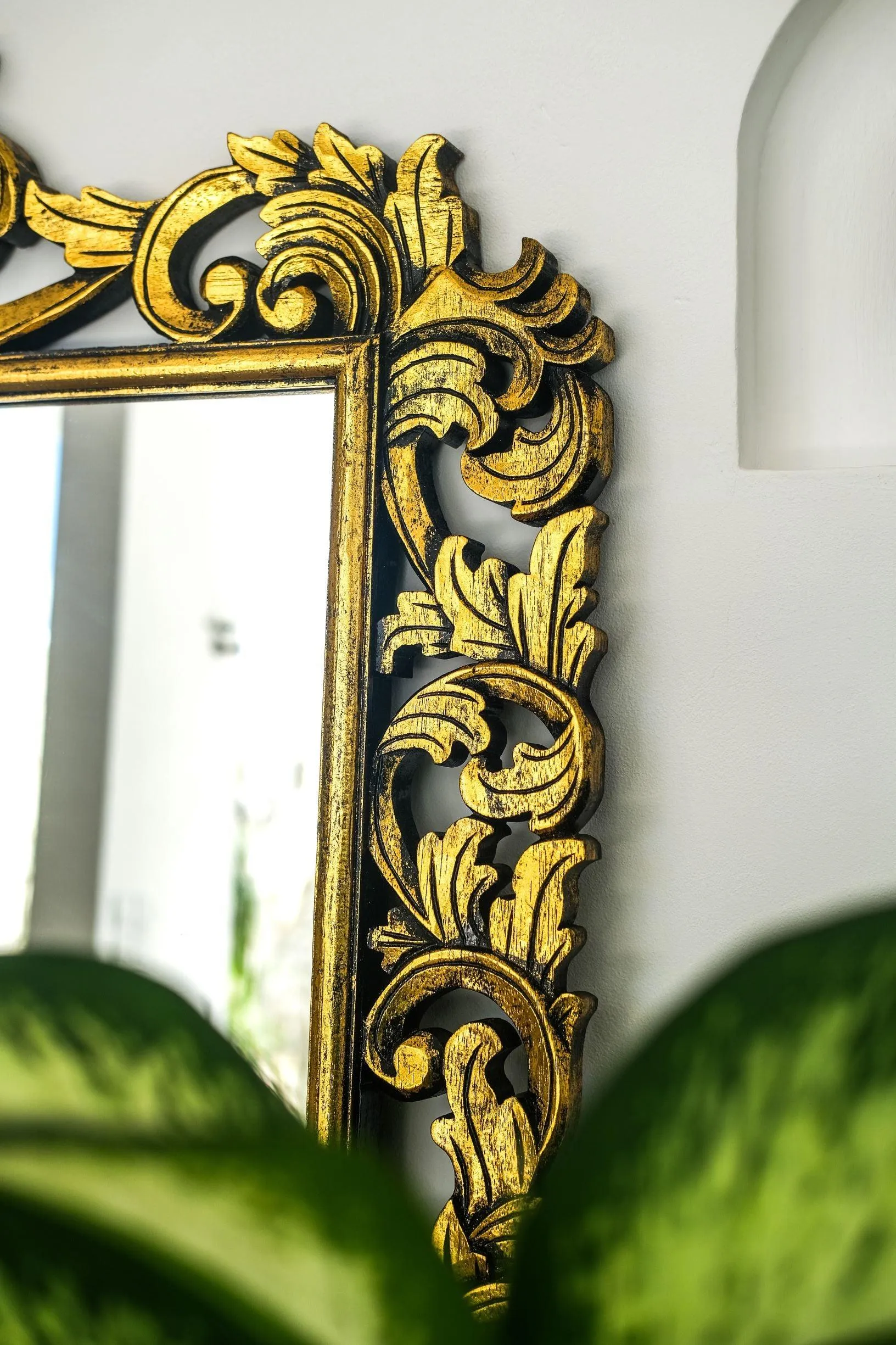 Hand Carved Mirror "Uluwatu" Gold Wash - 180 cm