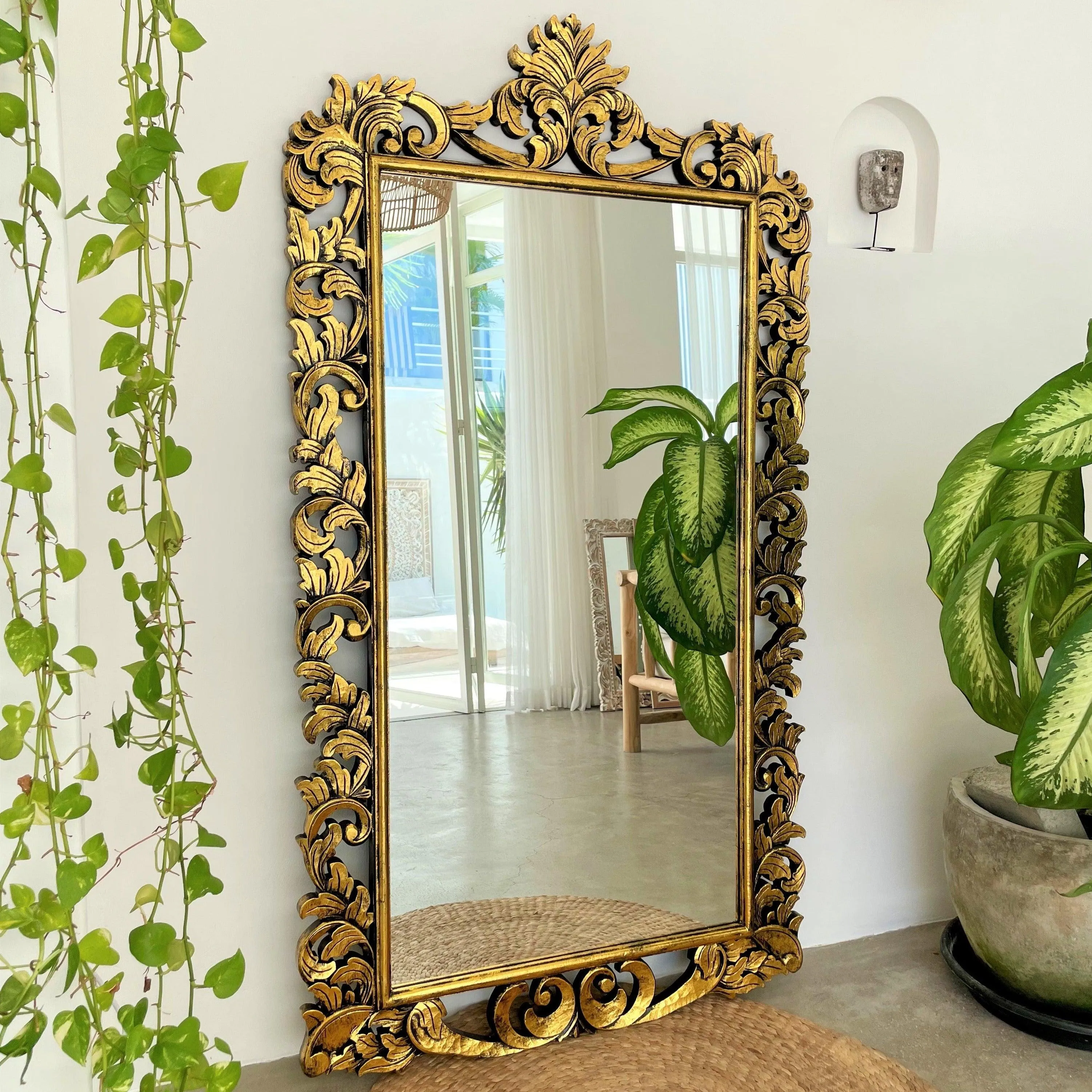 Hand Carved Mirror "Uluwatu" Gold Wash - 180 cm