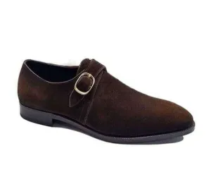 Handmade Brown Suede Monk Strap Shoe