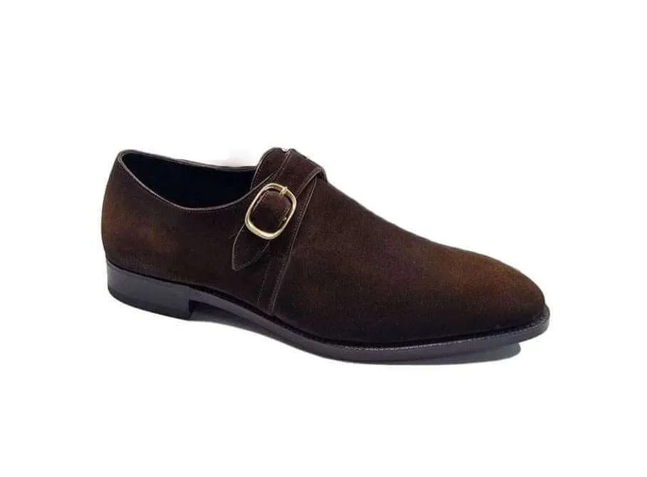 Handmade Brown Suede Monk Strap Shoe